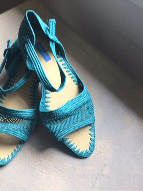 Women's Teal Knit Slingback Sandals